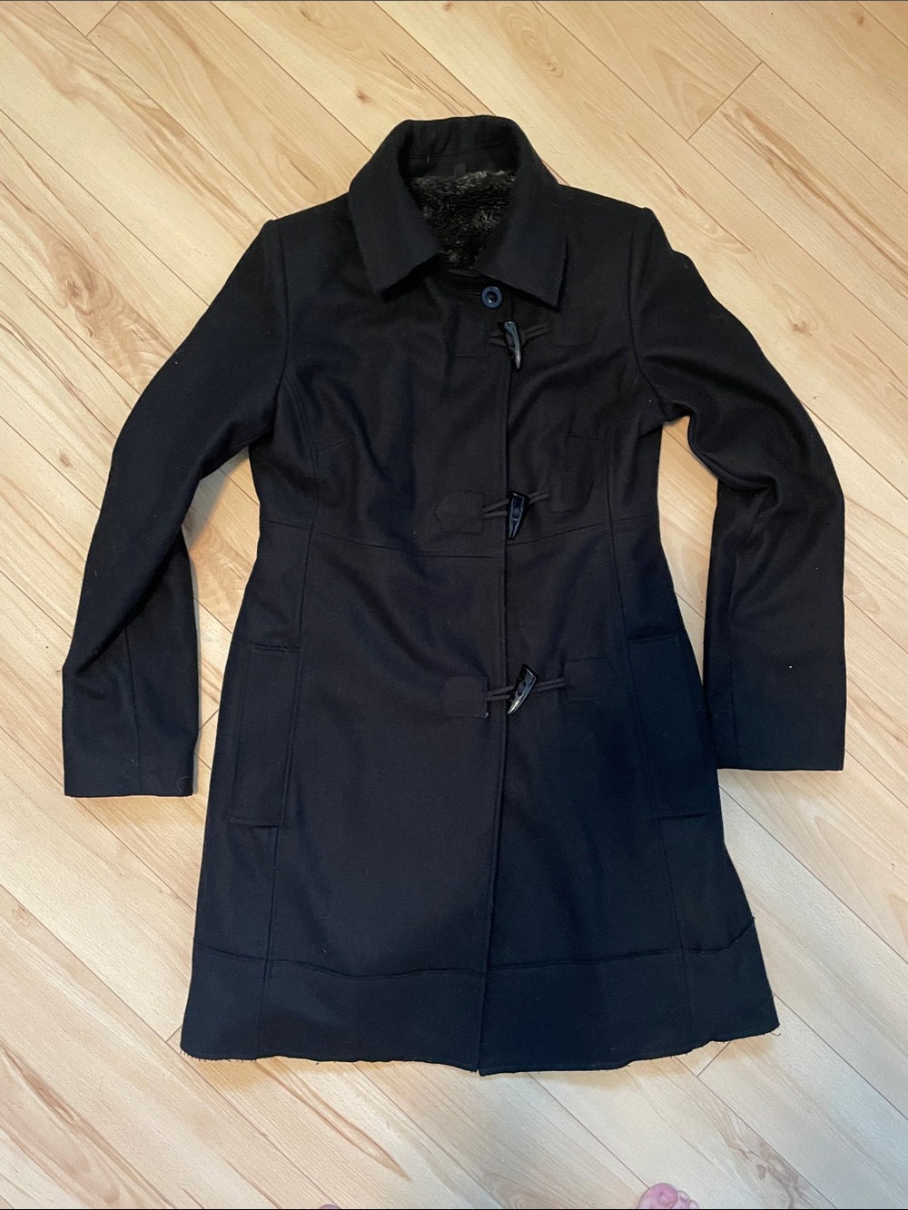 Le Chateau Black Wool Coat with removable hood